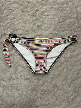 Roxy Swim Women’s Neon Stripe‎ Multicolored Bikini Bottom with Side Tie
